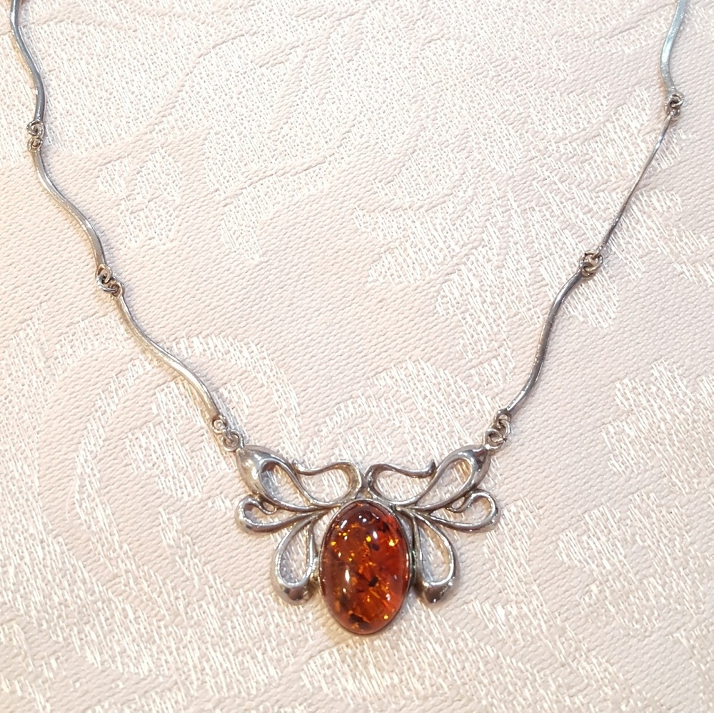 Vintage Baltic Amber & Sterling Silver Necklace